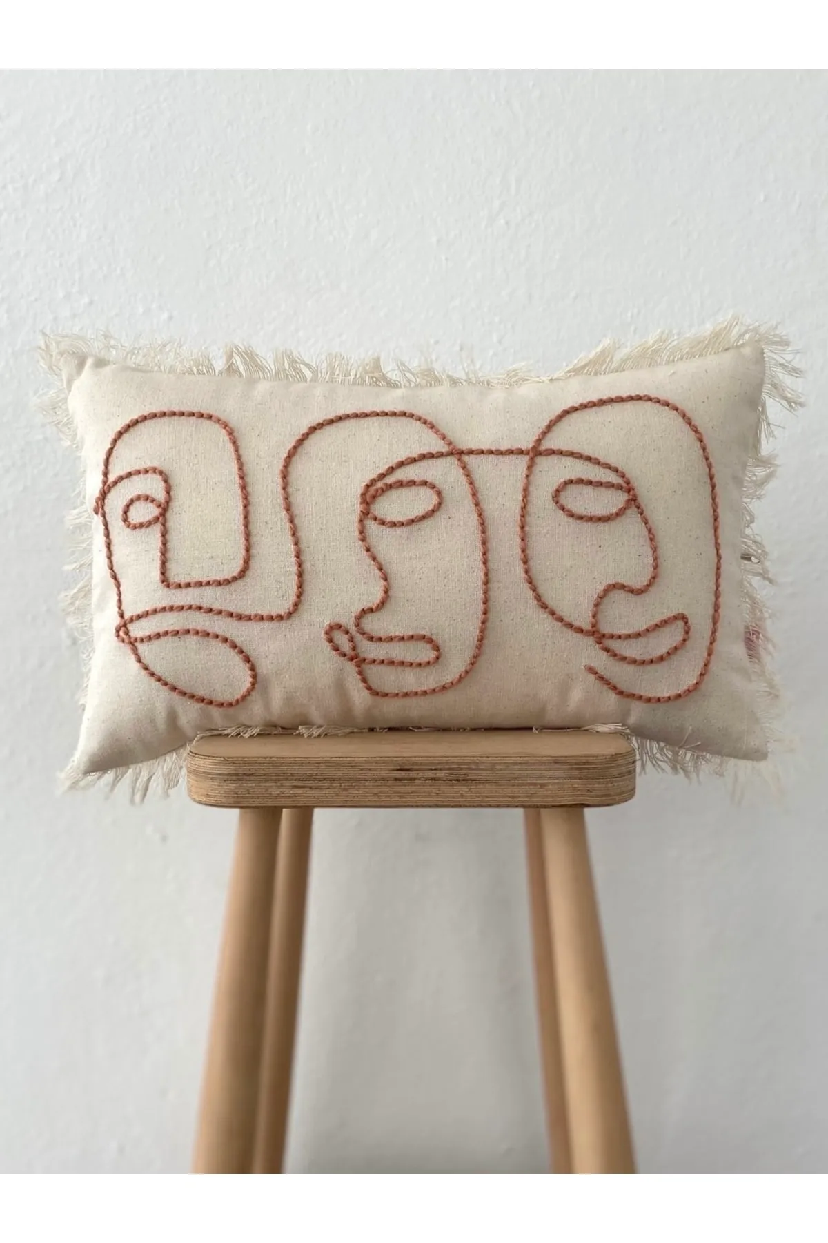 One Line Art Linen Tasseled Punch Cushion Pillow Cover